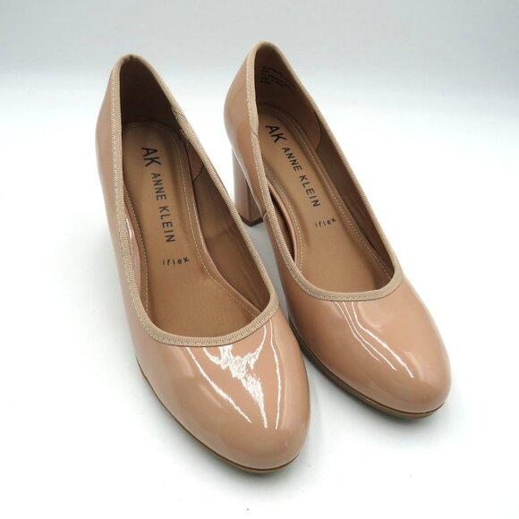 Anne Klein Shoes - Anne Klein Nude Patent Block Heel Pumps